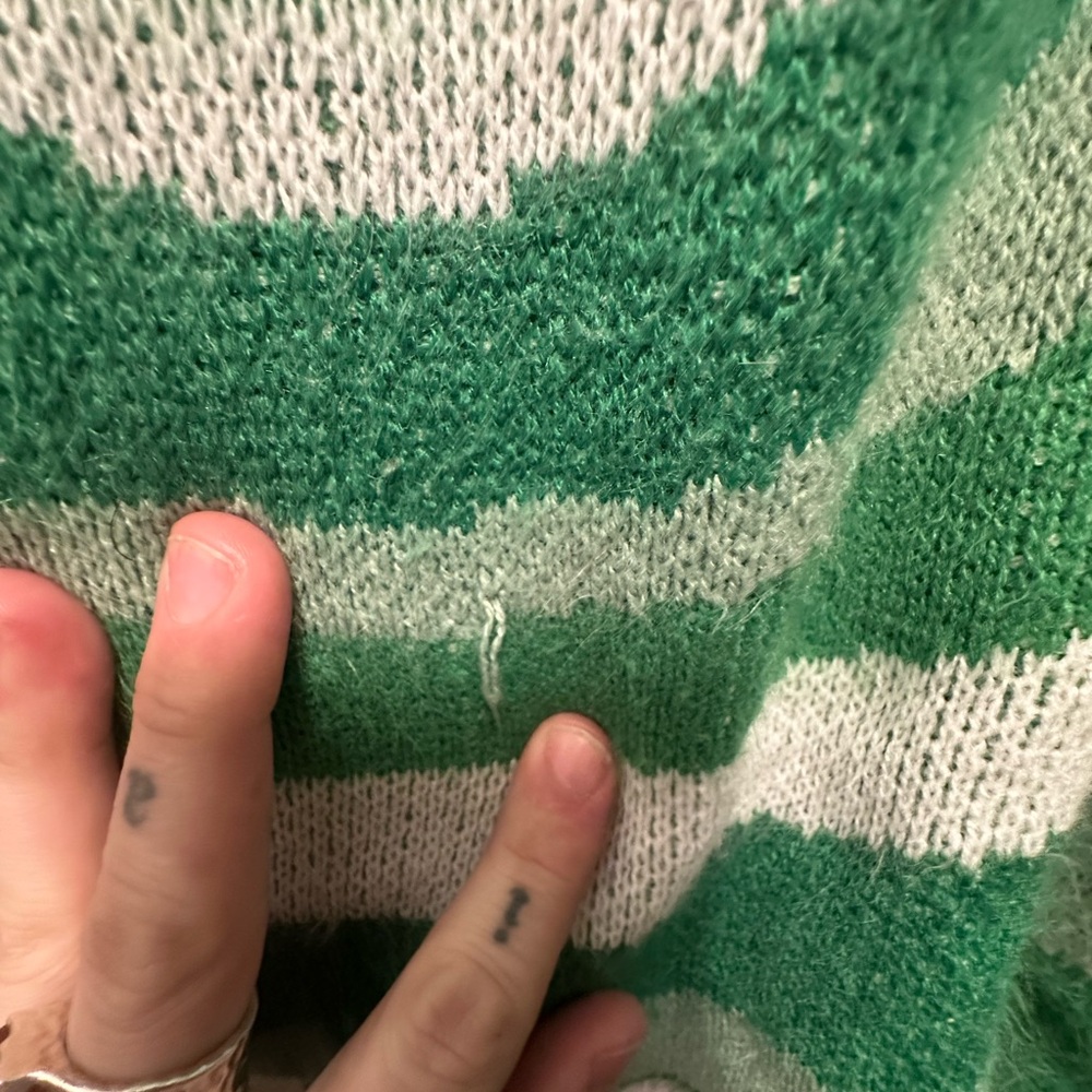 Divided Green and White Butterfly Sweater - Picture 5 of 10
